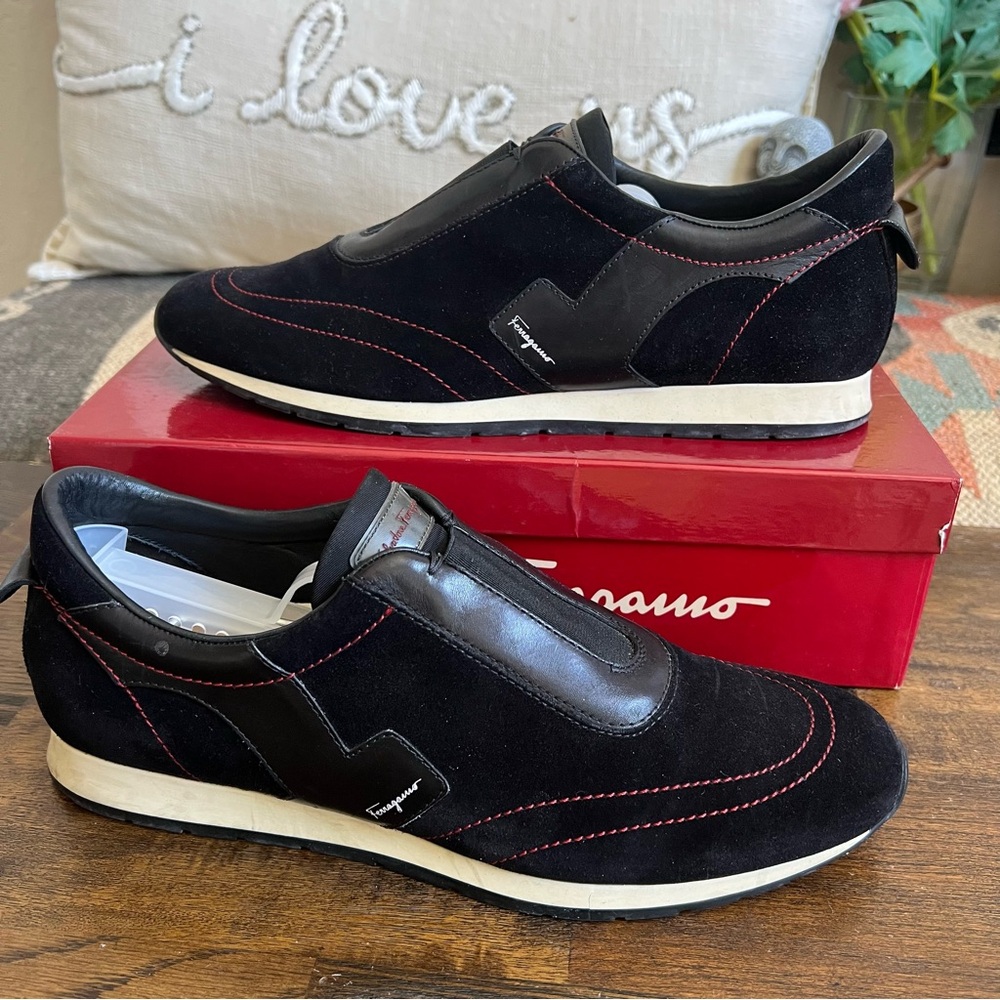 Salvatore Ferragamo LEX Black Suede & Leather Gancini Trainers Womens 9.5